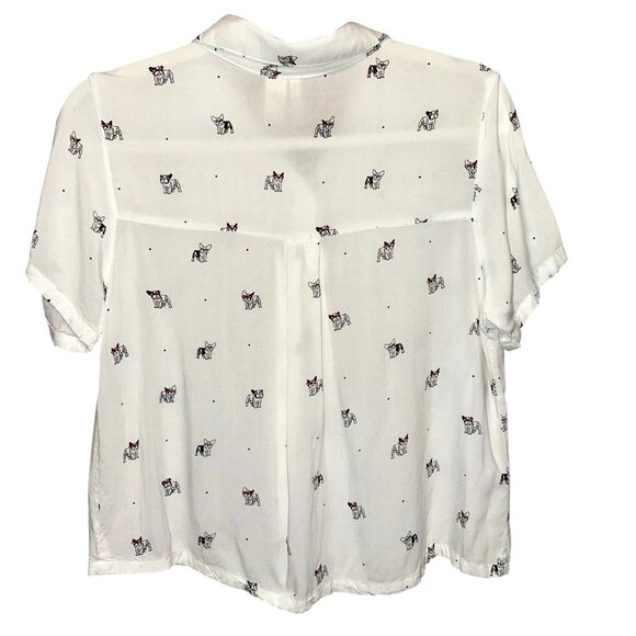 French Bulldog Print Rayon Button-Up Shirt M • Dog Lover Cottagecore Whimsical - Picture 2 of 5